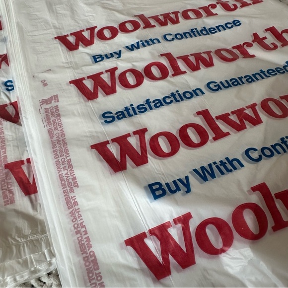 Vintage Unused Woolworth 10x2x15 White Plastic New Shopping Bags Lot 25 - Picture 7 of 7